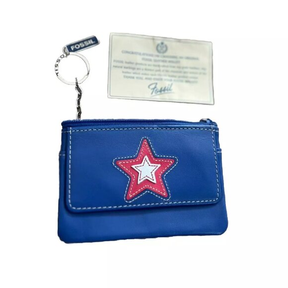 FOSSIL LEATHER ID CREDIT CARD CASE Wallet Blue Color - Picture 1 of 8